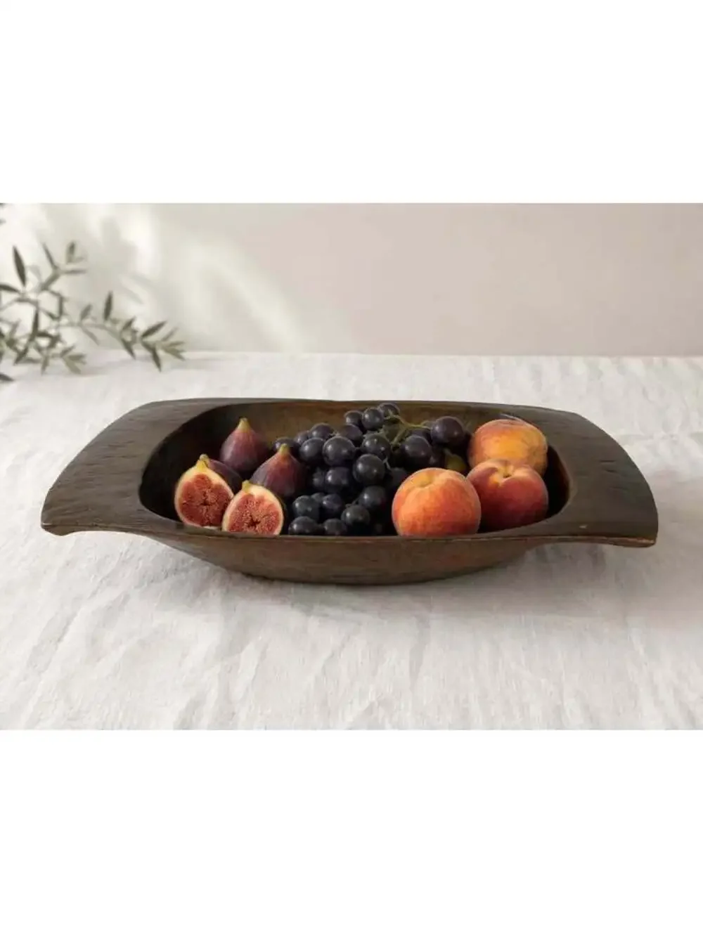 Vintage Japanese Carved Wood Bowl Tray 13” Signed Artisan Handled Rustic Decor